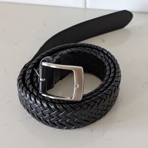 Men's Black Braided Genuine Leather With Bonded Lacing Belt Size 44